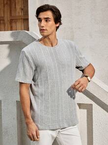 Mercer Haus 成熟休闲优雅罗纹时尚迷人修身柔软触感短袖 T 恤 - 淺灰色 - 查看 1