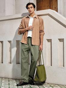 Mercer Haus Men's Breathable Thin Linen Loose Casual Sports Pants, Suitable For Beach, Spring/Summer , Suitable For Summer Tropical Holiday Vacation In Hawaii. - Army Green - View 8