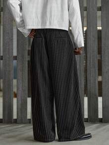 NEON BLANC Quần dài nam dáng rộng, kẻ sọc, có túi cài cúc, kiểu dáng thường ngày. - màu đen - Xem 3