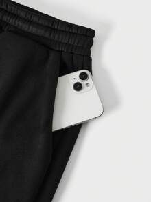 AXEPEAK 男士休闲时尚街头日常通勤抽绳腰带交叉印花宽松阔腿运动裤 - 黑色 - 查看 7