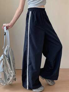 DAZY Quần ống rộng ren dáng casual đa năng dành cho nữ tuổi teen, thích hợp mặc hàng ngày. - Màu xanh hải quân - Xem 4