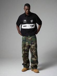 STYNVO 男士字母印花撞色短袖纽扣衬衫 男士街头风衬衫 街头风纽扣衬衫 男士短袖纽扣衬衫 男士休闲衬衫 - 彩色 - 查看 3