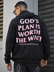 Devon Thys Áo hoodie có túi họa tiết chữ cổ điển dành cho nam, dành cho mùa thu - màu đen - Xem 2