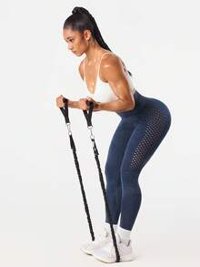 Dewbera Quần legging trơn màu, khoét lỗ, dáng ôm, không đường may, phong cách thường ngày. - Màu xanh hải quân - Xem 6