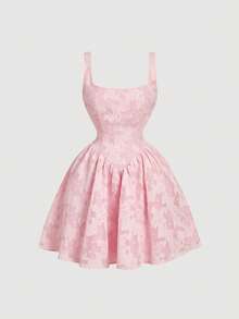 Skyraze Vestido sin mangas con lazo y espalda descubierta de unicolor dulce para mujer - Rosa Pálido - Ver 5