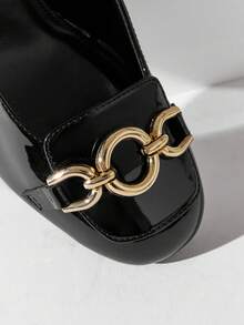 SHUZIA 女士舒适复古风镂空鞋面露跟穆勒鞋，饰有金属链条 - 黑色 - 查看 7