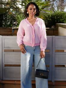 Yess Loren Women's Plaid Printed V-Neck Button-Up Cardigan, Long Sleeve - Multicolor - View 5