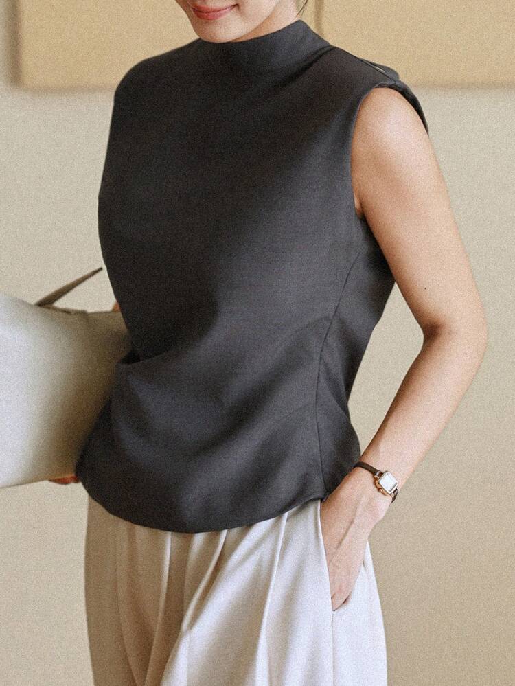 Women's Backless Tie-Up Fitted Business Casual Sleeveless Shirt Vest, Suitable For Spring And Summer