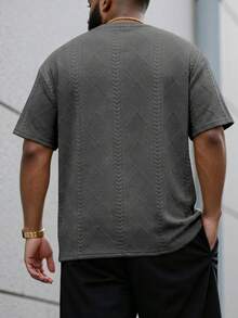Manfinity Homme Camiseta de manga corta de unicolor para hombres de talla grande, simple y para uso casual diario - Gris Oscuro - Ver 3