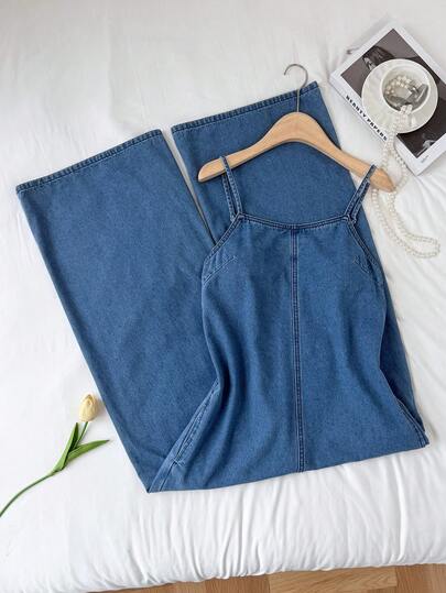 Comfortcana Women's Loose Fit Pocketed Wide Leg Casual Denim Jumpsuit Summer Jumpsuit Summer Outfits For Women Spring Outfit Easter Jumpsuit Women Festival Outfits For Women Beach Outfit Beach Outfits For Women Graduation Jumpsuit Casual Jumpsuit For Women  Vacation Outfits Women Summer Holiday Outfits Casual Denim Blue Jumpsuit For Women Adjustable Strap Loose Fit Overalls