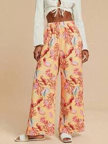 Travachic Vacation Woven Loose Wide-Leg Women Pants - Coral Orange - View 1