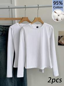 Tseoso 2件黑白休闲长袖修身长T恤套装，适合秋冬季 - 彩色 - 查看 1