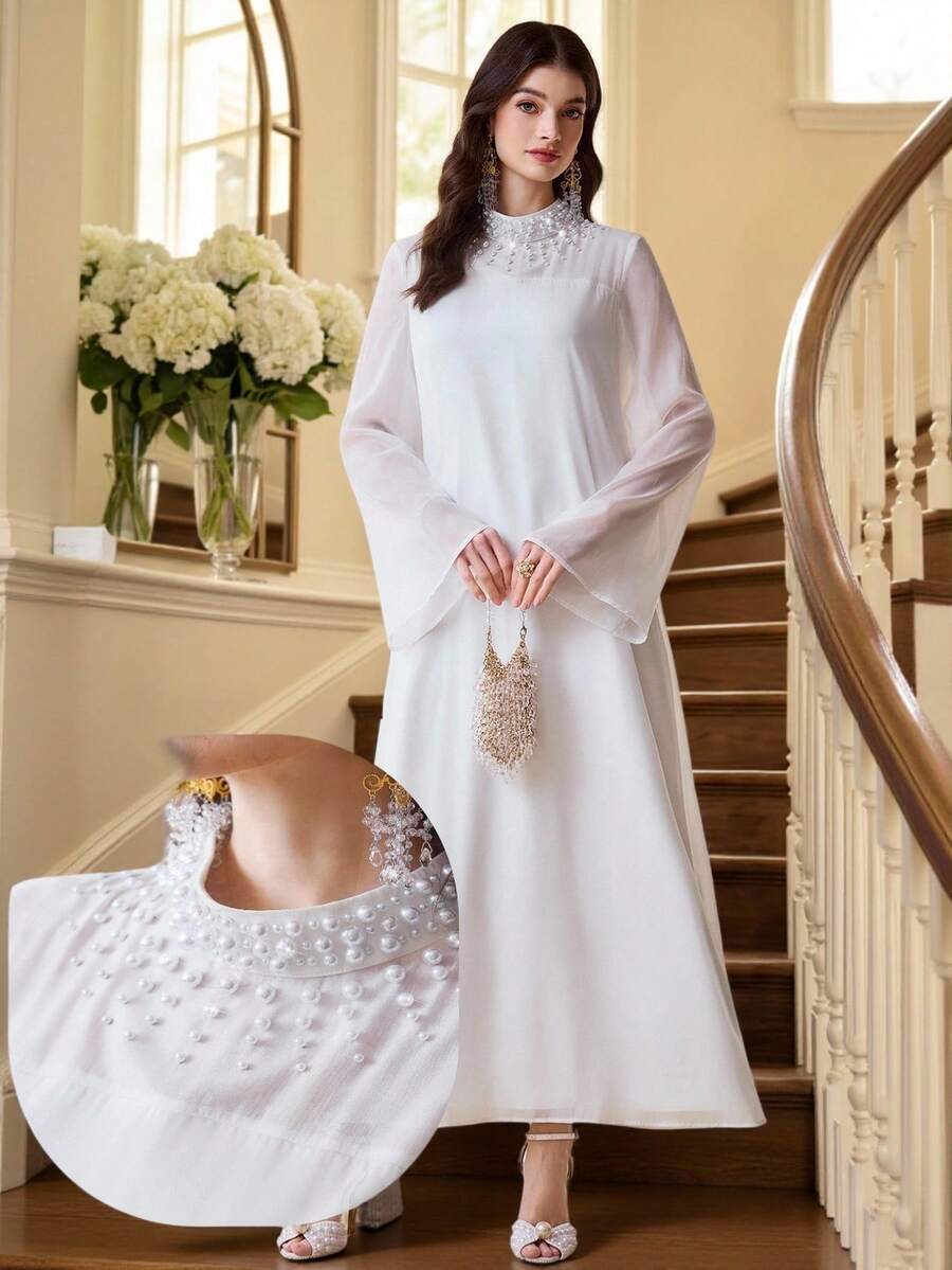 Al Najma Đầm kiểu Ả Rập thanh lịch đính ngọc trai dành cho nữ