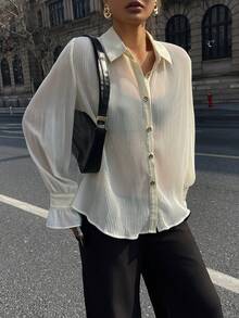 DAZY Women's Pleated Flare Sleeve Casual Blouse - White - View 2