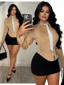 SHEIN SXY Camisa a rayas de vestir informal ajustada - Multicolor - Ver 6