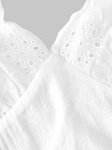 SHEIN MOD 女士优雅纯色撞色蕾丝收腰连衣裙，夏季 - 白色 - 查看 5