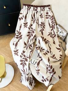 GlowEve 复古美式度假风印花宽松阔腿休闲裤，夏季设计松紧腰长裤 - 彩色 - 查看 2