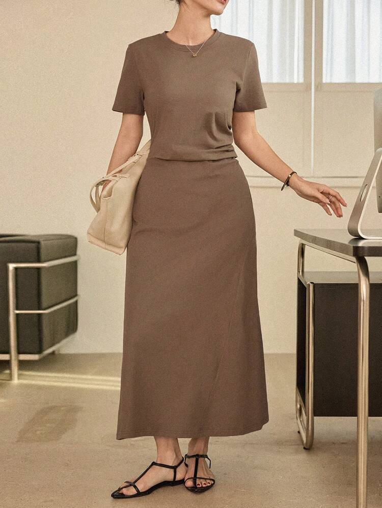 Women's Business/Casual Fitted Waist Long Dress, Comfortable Mid-Length, Spring/Summer Sundress