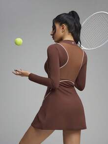 Innovista Women's Long Sleeve Tennis Dress With Shorts - Brown - View 6