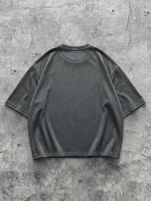 ROMWE MEN Street Life Men's Loose Fit Drop Shoulder Short Style Printed T-Shirt - Grey - View 2