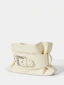 SHECARRY Ladies' Stylish Soft Clutch With Belt Buckle Trim Details - White - View 3