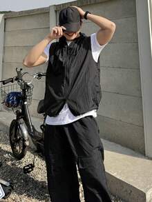 DAZY Men's Sleeveless Hooded Jacket And Pants Set, Black, Summer - Black - View 4