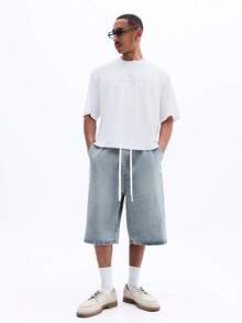 SUMWON Áo thun nam tay ngắn cổ tròn in họa tiết hình ảnh đảo Santorini nhiệt đới, phong cách Địa Trung Hải, thích hợp mặc mùa hè. - trắng - Xem 3