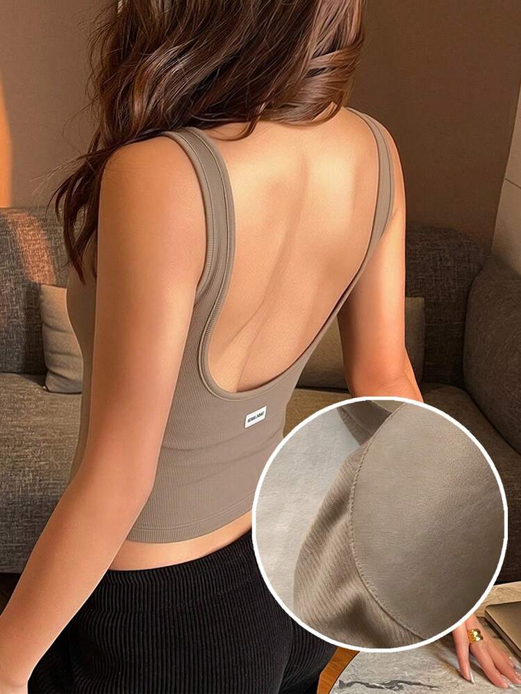 Solid Color Fitted Sleeveless Camisole Top With Chest Pads, For Summer