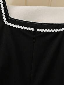 SHEIN Clasi Đầm không tay thanh lịch tối giản dành cho nữ, điểm nhấn là cúc cài và viền tương phản, thích hợp cho mùa hè. - Đen và trắng - Xem 6