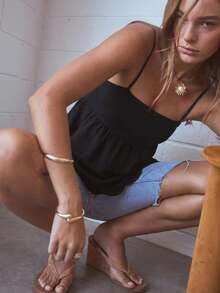 Aralina Top de tirantes con volantes y espalda con lazo a cuadros, ideal para vacaciones de verano - Negro - Ver 5