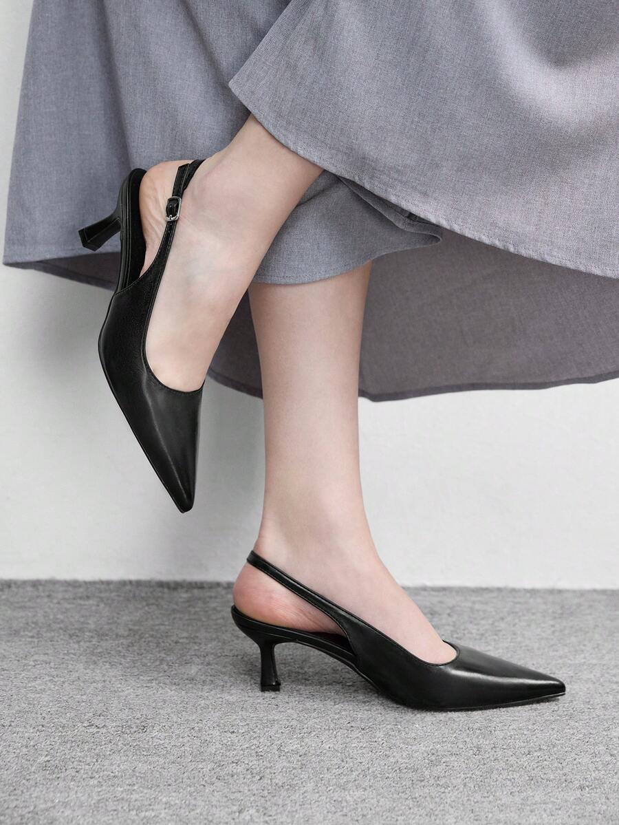 CUCCOO BIZCHIC Chaussures à talons hauts avec bout pointu et bride arrière pour femmes - Noir - Voir 1