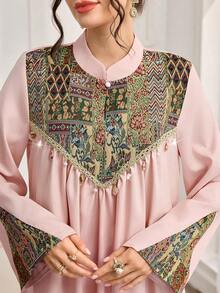 Al Najma New Arrival Modest Jacquard Arabic Style Dress For Women - Baby Pink - View 1