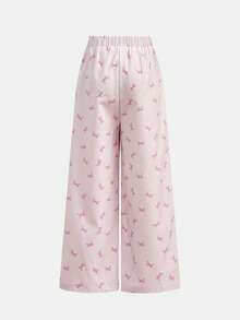 SHEIN 2件套女童粉色蝴蝶结条纹吊带背心和短裤套装，休闲日常时尚百搭装 - 粉色 - 查看 8