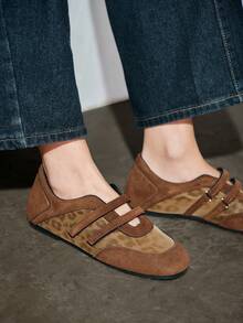 2025 秋冬春季复古红色百搭钩环玛丽珍鞋，女士休闲圆头平底皮鞋，芭蕾鞋 - 棕色 - 查看 10