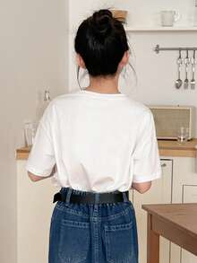 DAZY Tween Girls' Casual Vacation & Commute Fashion Leopard, Heart, Cherry, Letter Print Loose Fit T-Shirt, Summer - White - View 2