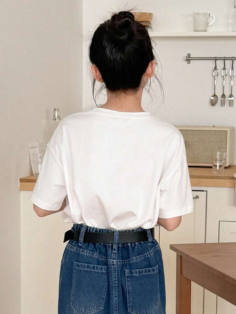 Tween Girls' Casual Vacation & Commute Fashion Leopard, Heart, Cherry, Letter Print Loose Fit T-Shirt, Summer