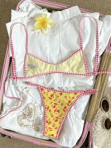 Swim Mod Women's Summer Beach Floral Print Halter Tie Sexy Bikini Swimwear Set - Multicolor - View 2