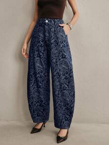 Anewsta Quần jeans ống loe dáng suông màu cà phê, cạp cao, in kỹ thuật số, thiết kế hiện đại, tôn dáng dành cho nữ, mẫu mới Xuân/Thu. - Màu xanh lam - Xem 6