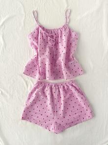 Soleia 两件套女士心形条纹系带吊带背心和短裤套装 - 彩色 - 查看 6