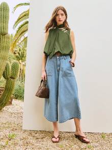 Nöista 这款无袖优雅衬衫采用中式结扣和围巾领设计，轻盈精致，版型宽松，是打造优雅造型、外出装扮、情人节造型、春夏装扮或日常时尚穿搭的理想之选。 - 綠色 - 查看 3