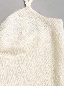 Sweetra Spring & Summer Sweet Girl Textured Camisole Tie-Up Jacquard Fabric Pleated Bustier Patchwork Double-Layer Ruffle Hem Women White Dress - Yellow - View 4