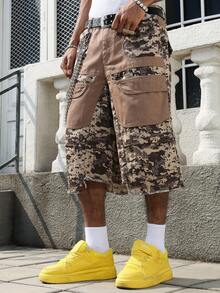 Manfinity EMRG Men's Casual Distressed Camo Print Denim Shorts, Street Fashion - Multicolor - View 7