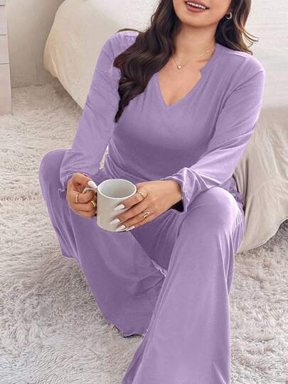 Dazy Plus Fashionable & Elegant Elastic Fitted Long Tunic Top, Plus Size Women Sleepwear Set