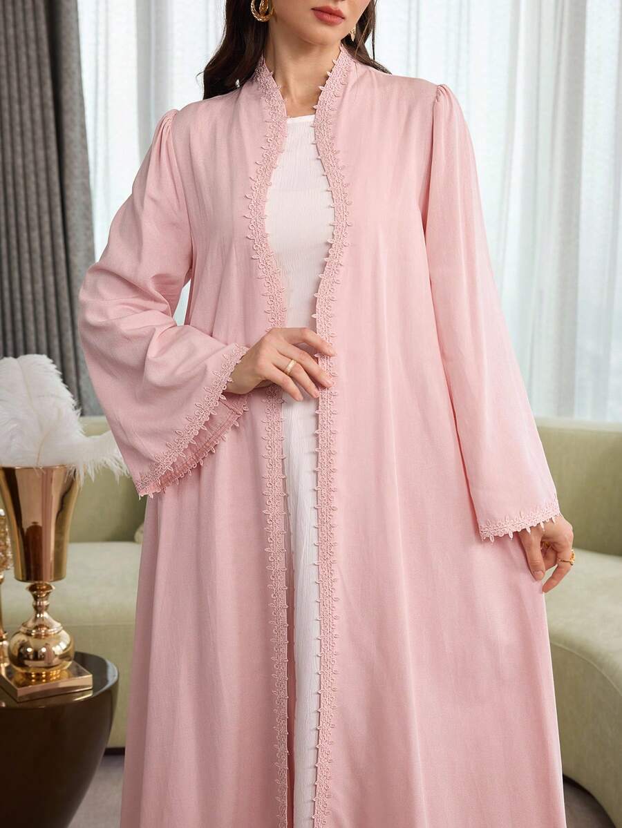 Graceveil عباءة نسائية فضفاضة طويلة الأكمام مزينة بالتطريز والدانتيل الأنيق - وردي - مشاهدة 1