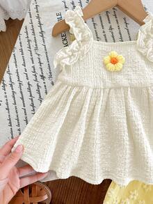 SHEIN 女婴可爱度假休闲黄色印花吊带背心和裤子套装 - 黃色 - 查看 6