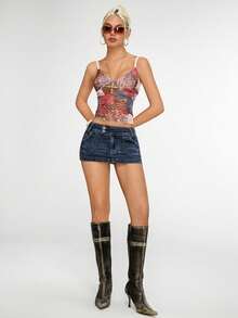 SHEIN Tall 女士街头风性感迷你牛仔裙 - 藍色 - 查看 5