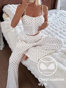 DAZY 女士夏季波点印花吊带背心和宽松睡裤睡衣套装 - 白色 - 查看 5