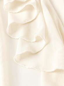 Skyraze Women's Cream White Summer Boho Holiday Vacation Holiday Halter Backless Asymmetrical Ruffle Hem Dress, Western Cottagecore Milkmaid Style Outfits - Apricot - View 5