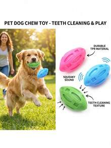 PETSIN 1PC Pet Toys - Bite-Resistant TPR Sound-Producing Rugby Ball For Dogs To Chew And Clean Teeth. Puppy Toy Ball. - Multicolor - View 2