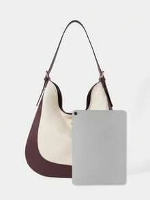 SHECARRY Women's Casual Canvas Splicing Shoulder Bag Crescent Bag - Off-white - View 4